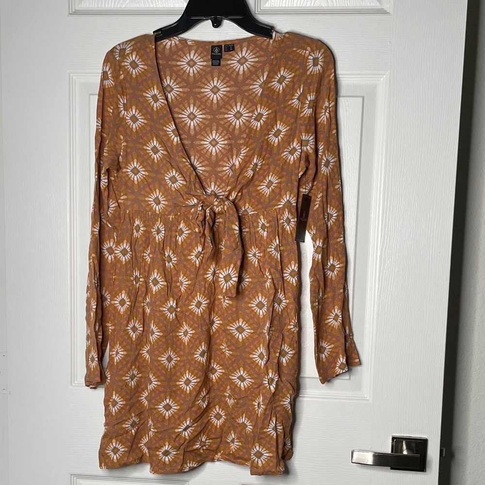 NWT Volcom Star Dreamer Long Sleeve Tie Front Mini Dress